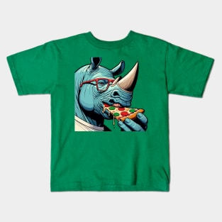 Blue rhino enjoy eating pizza Kids T-Shirt